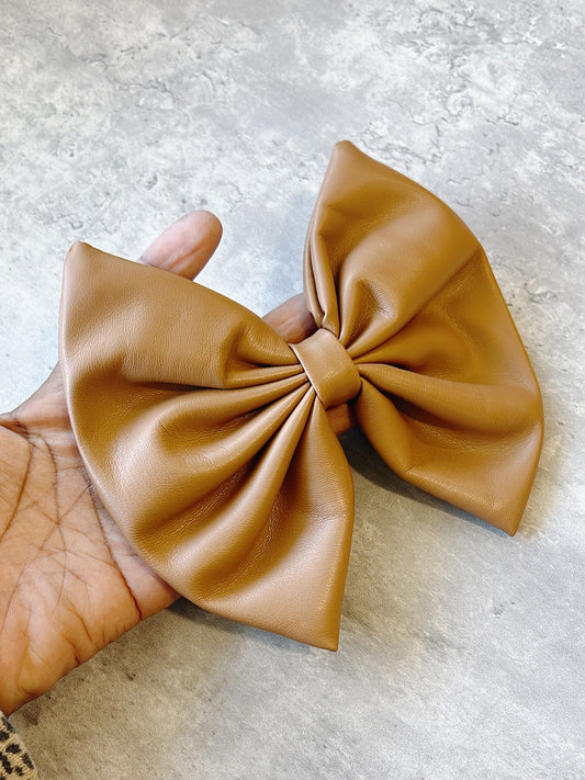 Mocha Leather Hair Bow