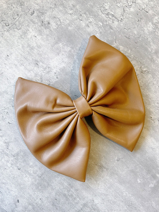 Mocha Leather Hair Bow