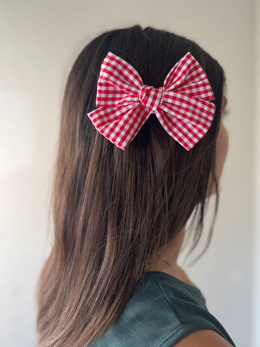 Red Gingham Hand Tied Hair Bow