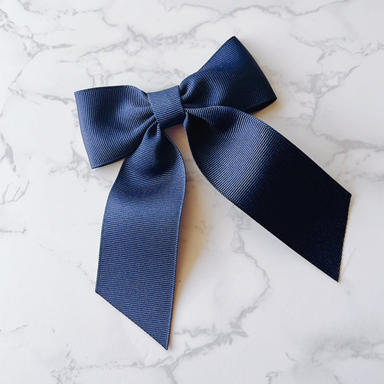 Navy Classic Hair Bow with Tails