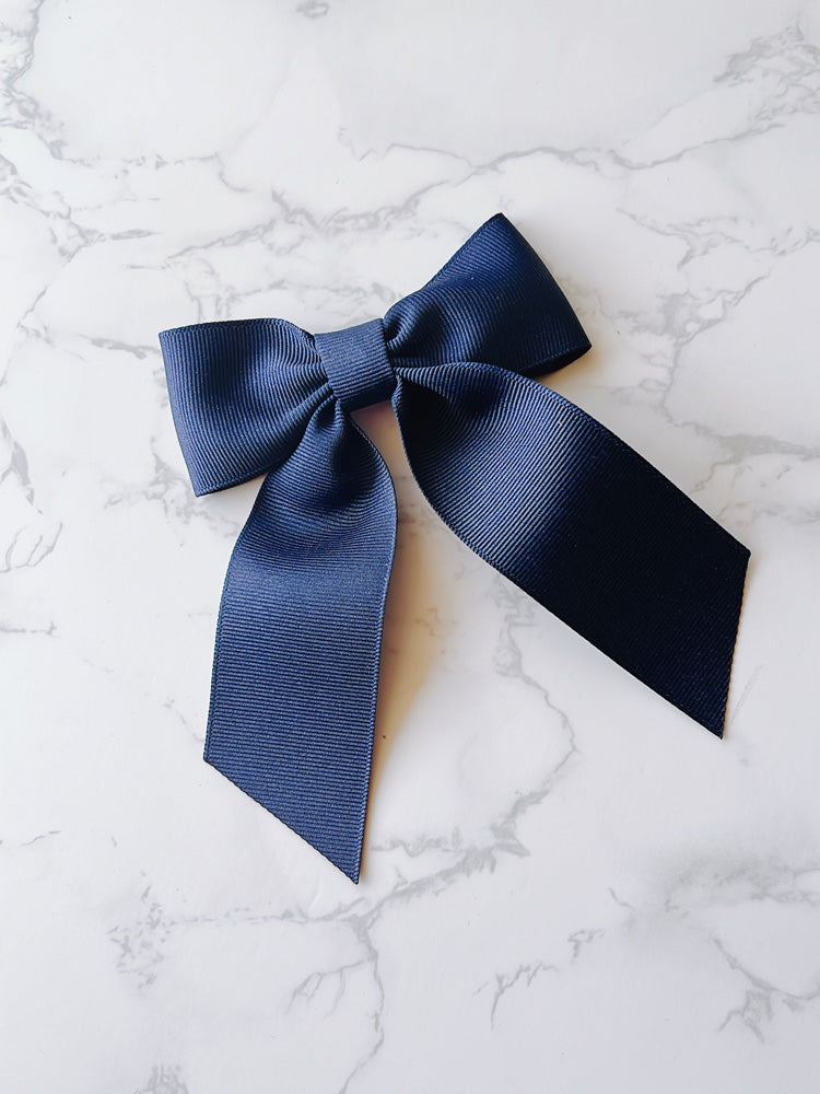 Navy Classic Hair Bow with Tails