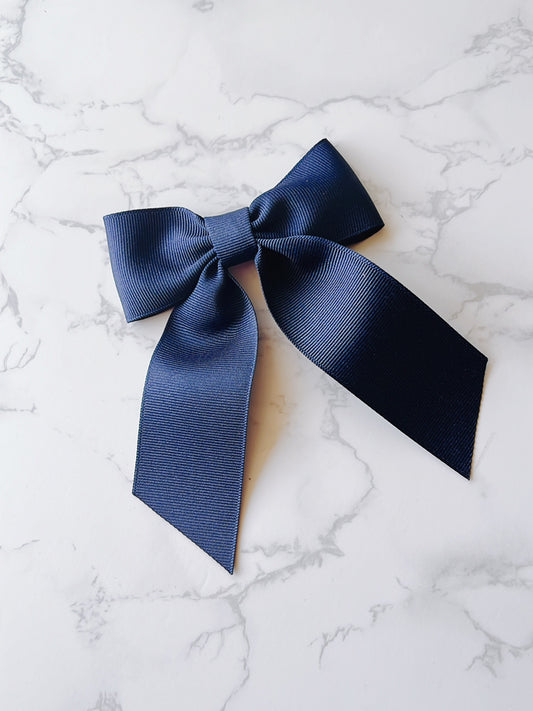 Navy Classic Hair Bow with Tails