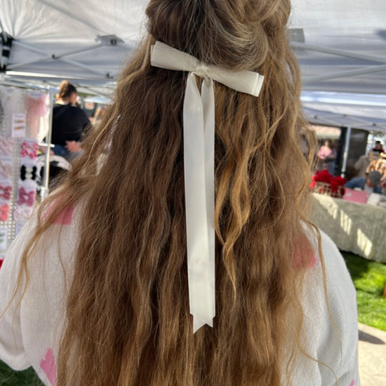 Ivory Satin Long Tailed Hair Bow