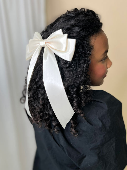 Ivory Large Hair Bow with Tails