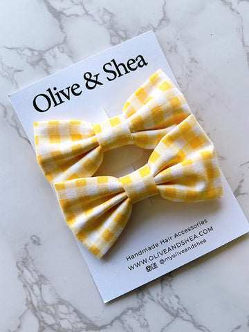 Yellow Checkered Pigtail Hair Bow Set