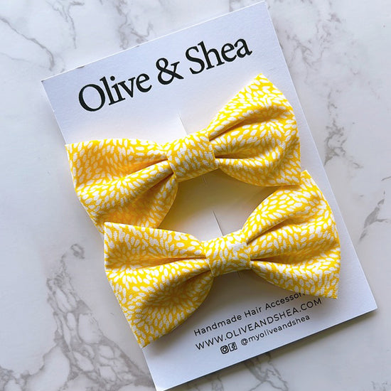 Yellow Checkered Pigtail Bow Set