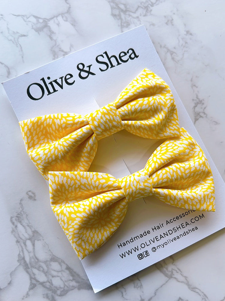 Yellow Checkered Pigtail Bow Set