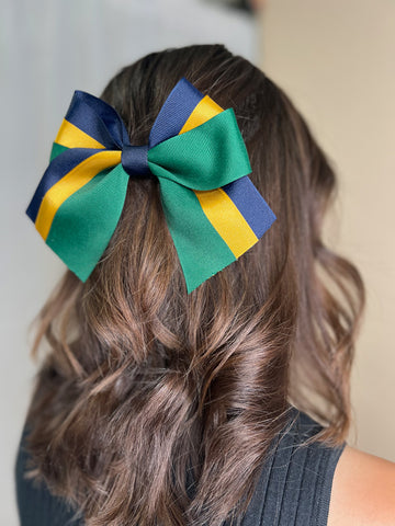 Green, gold and Navy - Tri-Tone Sailor Hair Bow for School