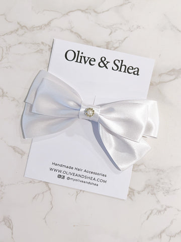 White Satin Small Hair Bow