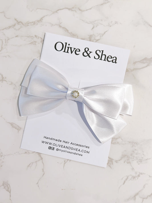 White Satin Small Hair Bow