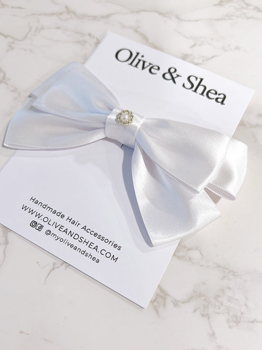 White Satin Small Hair Bow