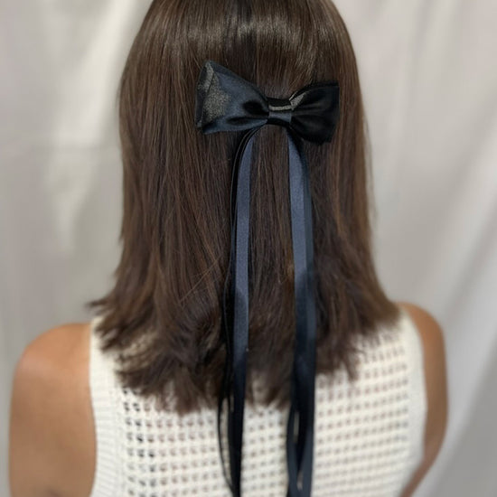 Black Satin Long Tail Bow