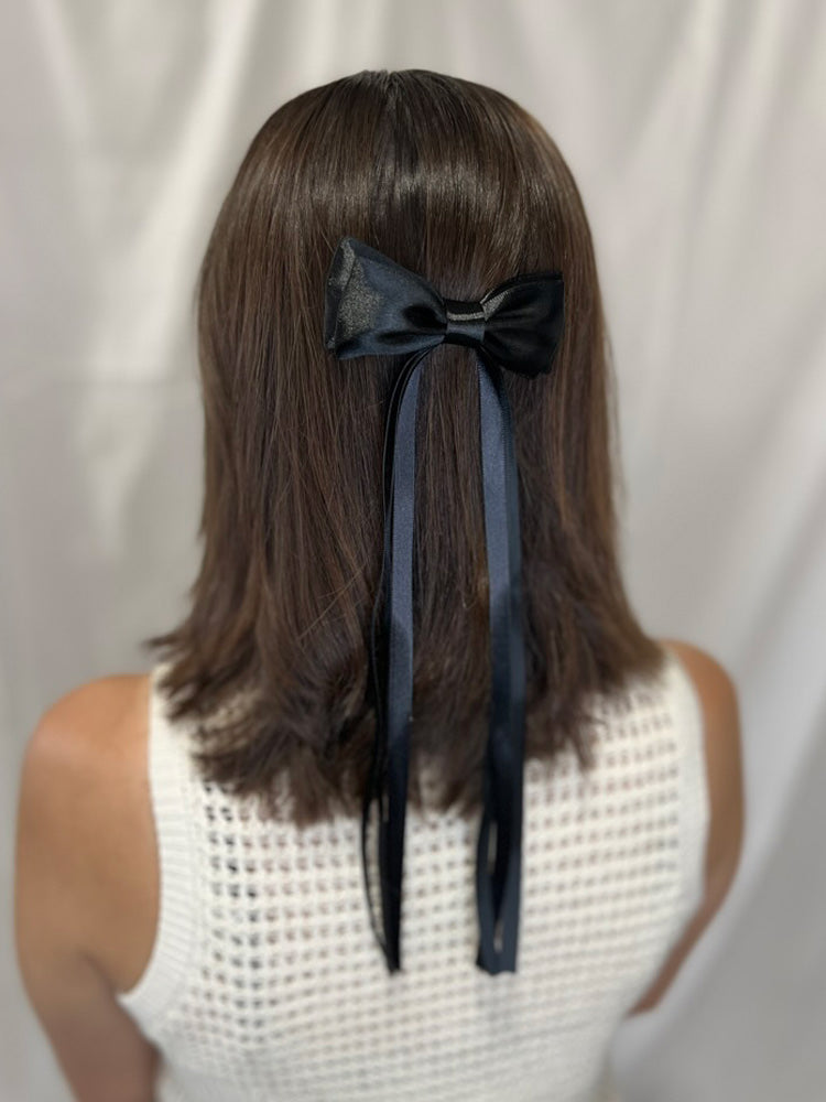 Black Satin Long Tail Bow