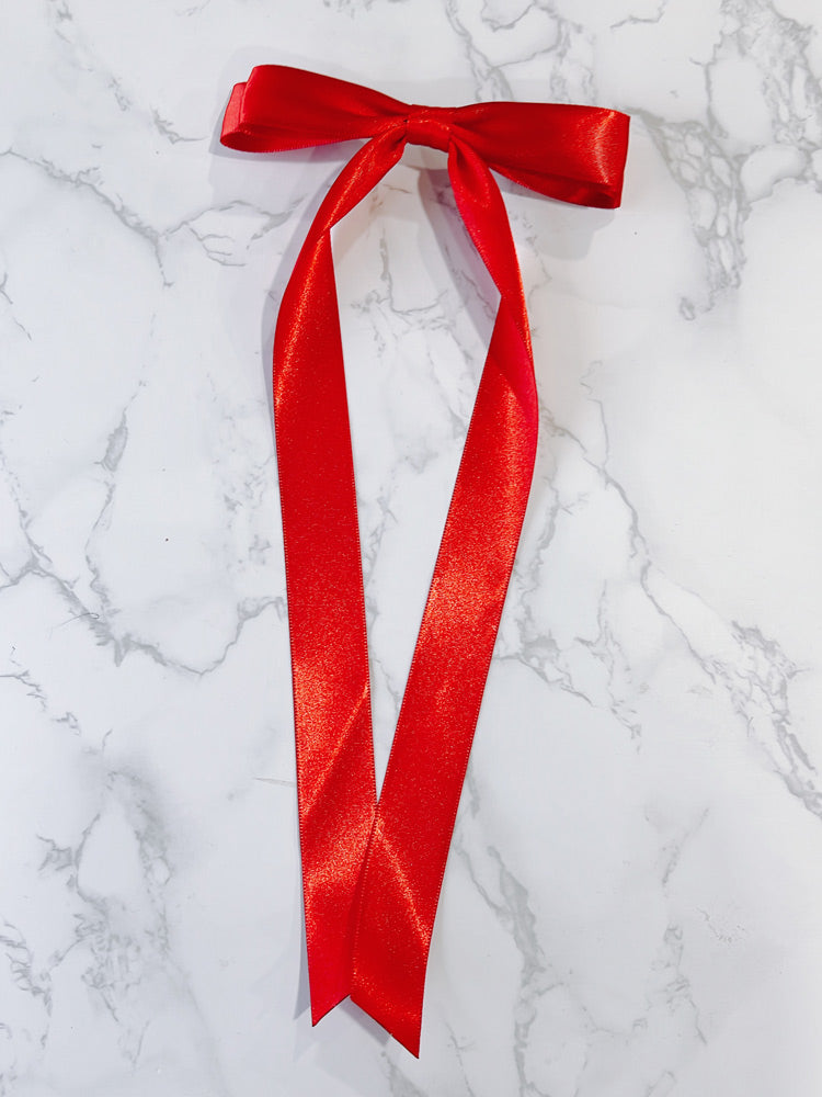 Red Satin Long Tailed Hair Bow