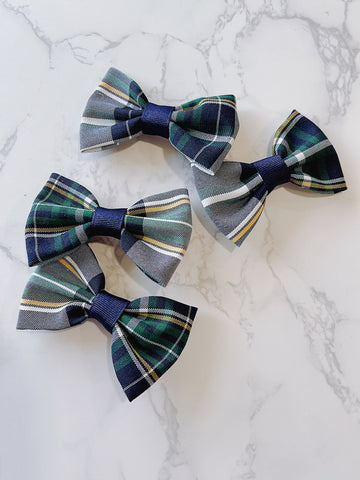 Green, Navy, Yellow Plaid Small Hair Bow - Christopher Plaid 1B