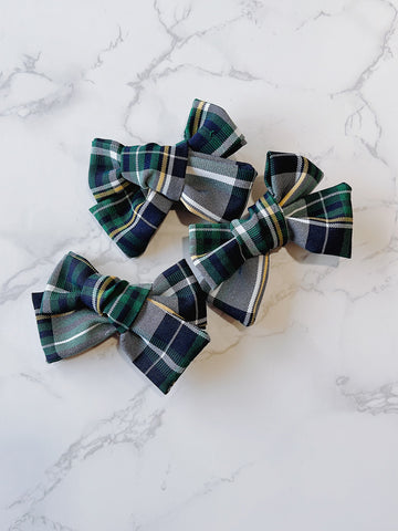 Green, Navy, Yellow Plaid Small Knot Hair Bow - Christopher Plaid 1B