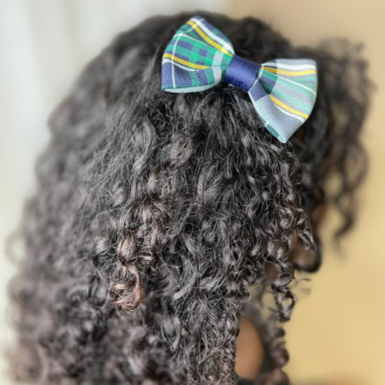 Green, Navy, Yellow Plaid Small Bow