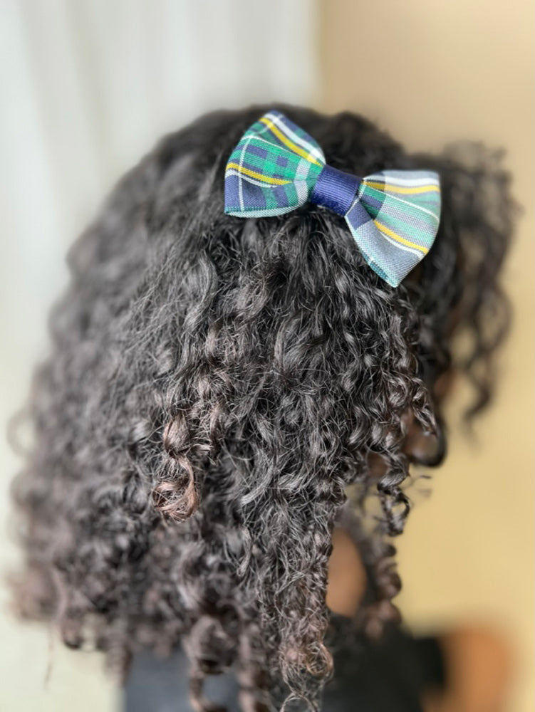 Green, Navy, Yellow Plaid Small Bow