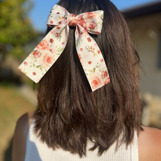 Floral Vintage Small Hair Bow with Tails
