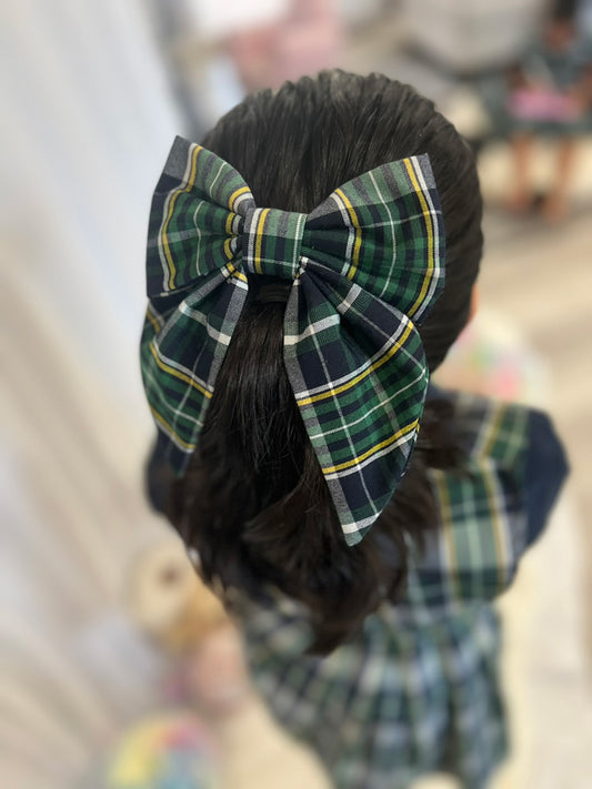 Green, Navy, Yellow Plaid Hair Bow  - Christopher Plaid 1B