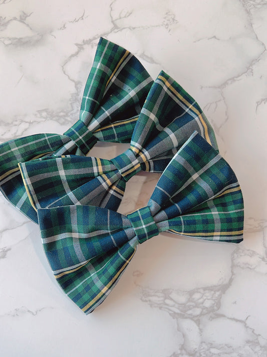 Green, Navy, Yellow Plaid Big Hair Bow - Classic - Christopher Plaid 1B