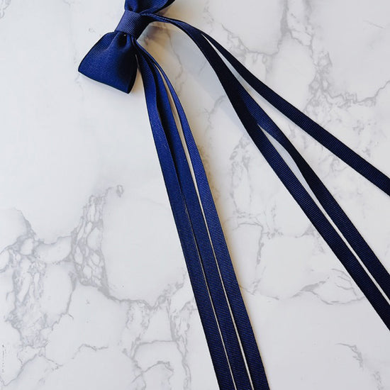 Navy Triple Long Tailed Hair Bow