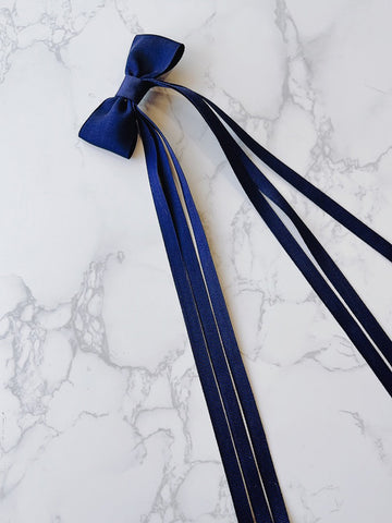 Navy Triple Long Tailed Hair Bow
