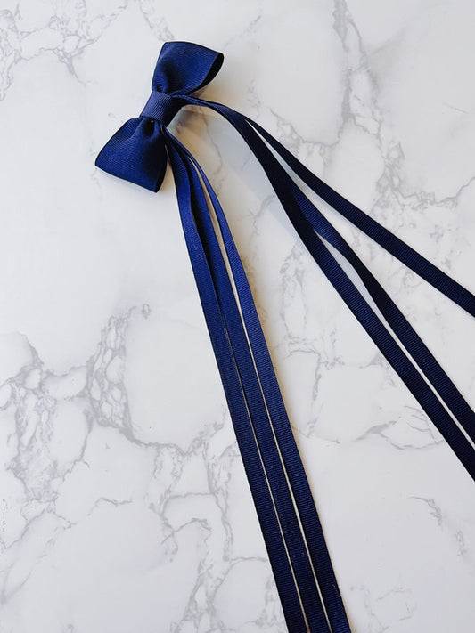 Navy Triple Long Tailed Hair Bow