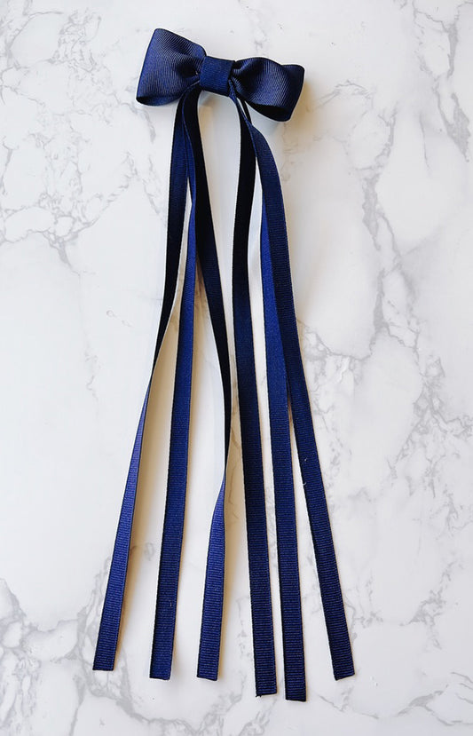 Navy Triple Long Tailed Hair Bow