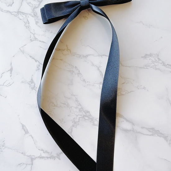 Black Satin Long Tailed Hair Bow
