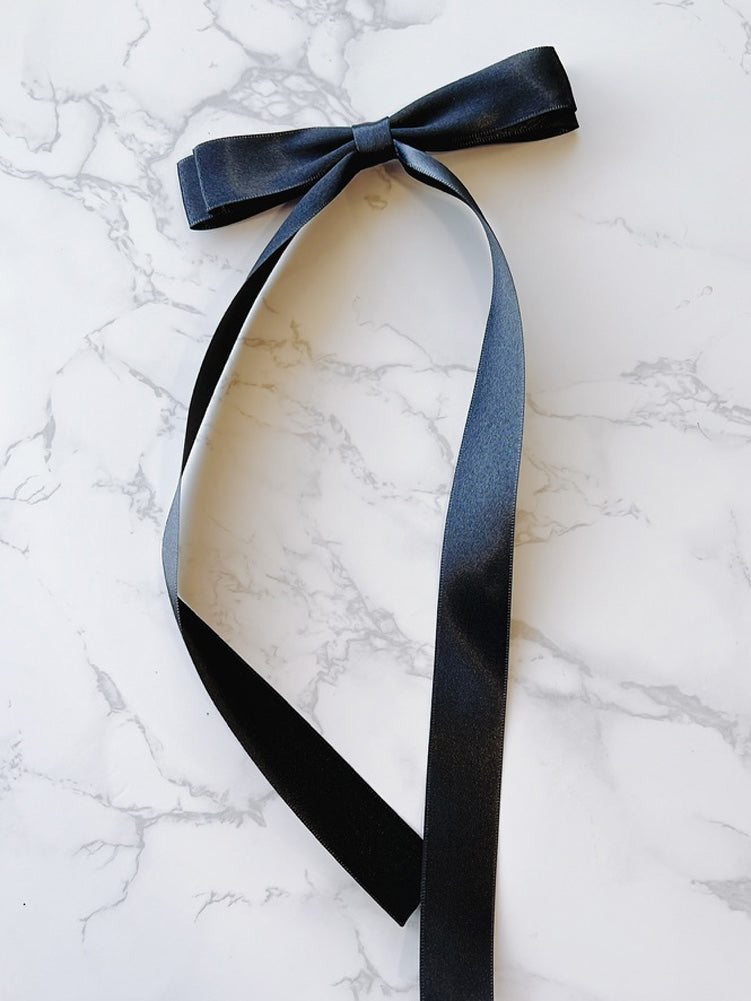 Black Satin Long Tailed Hair Bow