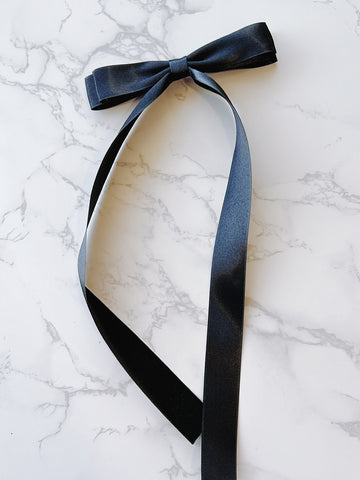 Black Satin Long Tailed Hair Bow