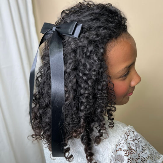 Black Satin Long Tailed Hair Bow