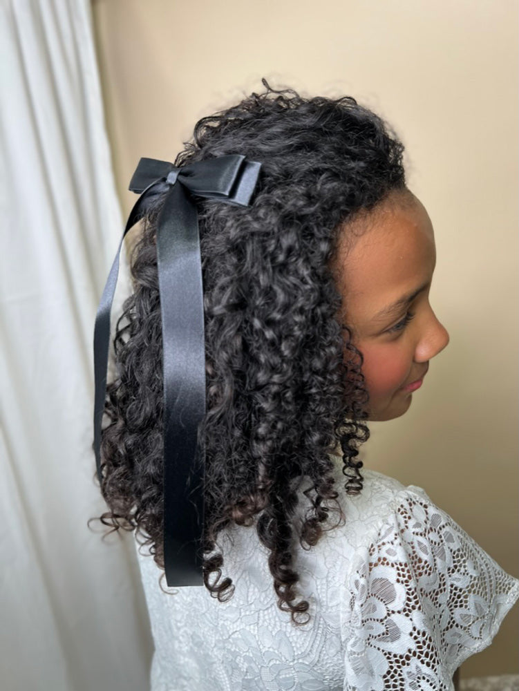 Black Satin Long Tailed Hair Bow