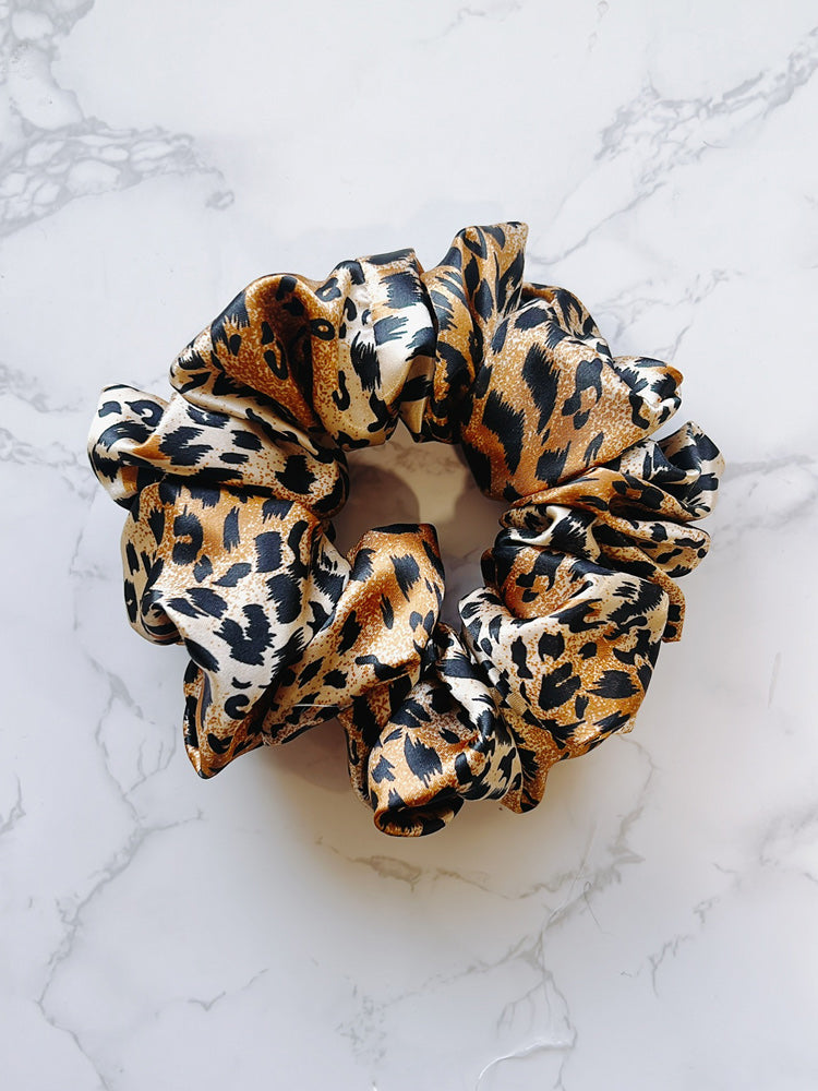 Leopard Satin Petite Scrunchie