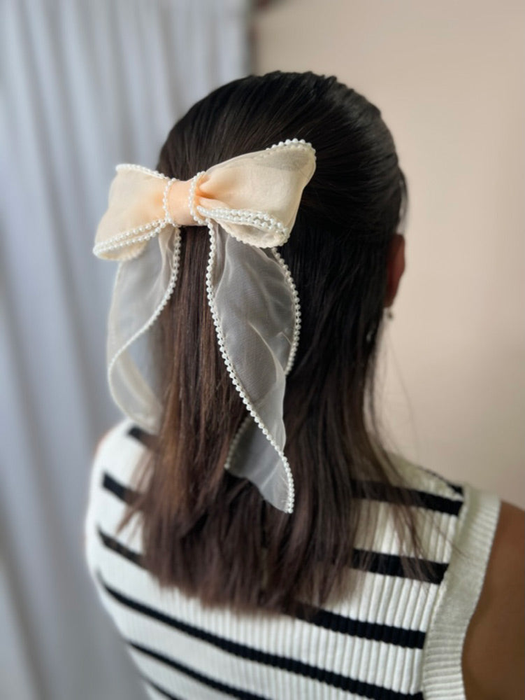 Peach Vintage Pearl Bow