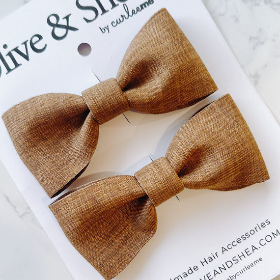 Brown Linen Pigtail Bow Set