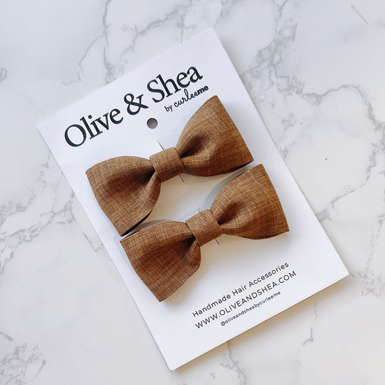 Brown Linen Pigtail Bow Set