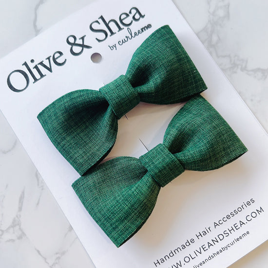 Green Linen Pigtail Bow