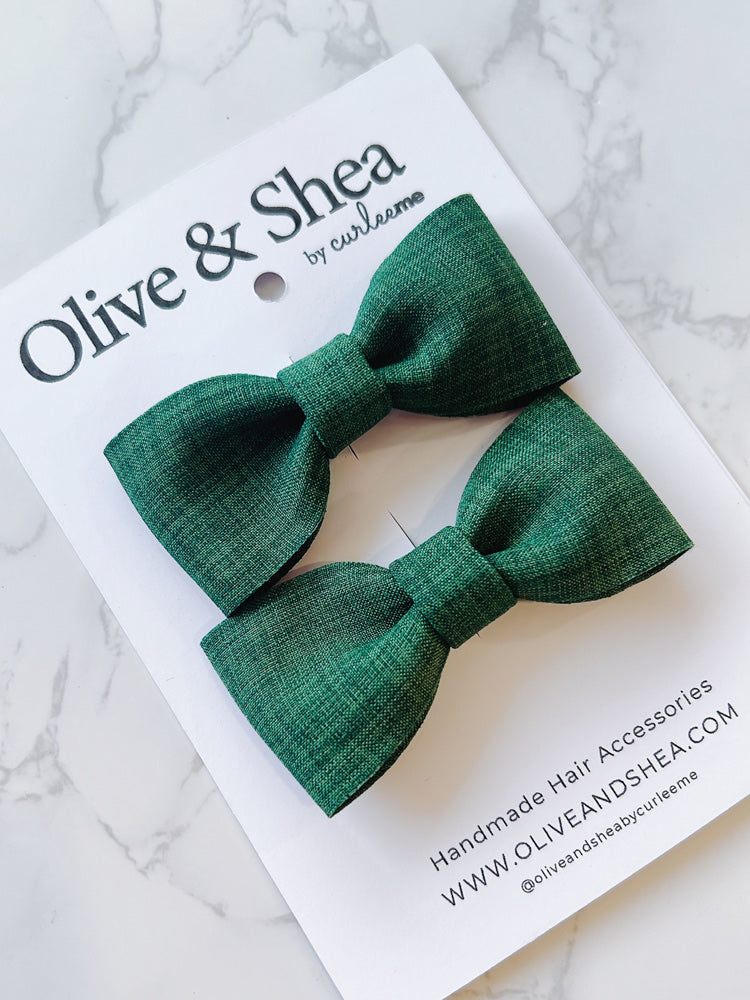 Green Linen Pigtail Bow