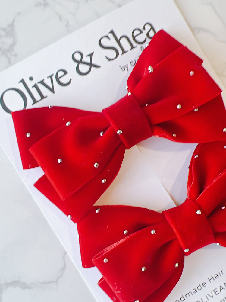 Ginny Red Pigtail Bow Set