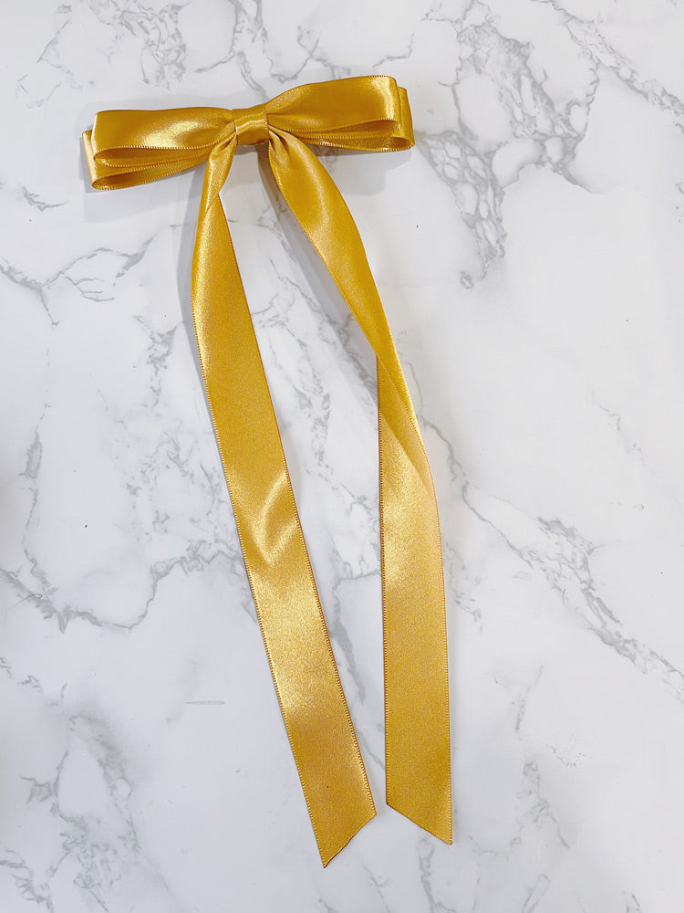 Gold Satin Long Tailed Hair Bow