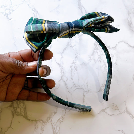 School Plaid Bow Headband