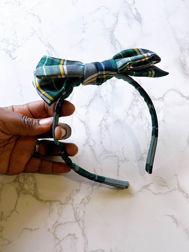 School Plaid Bow Headband