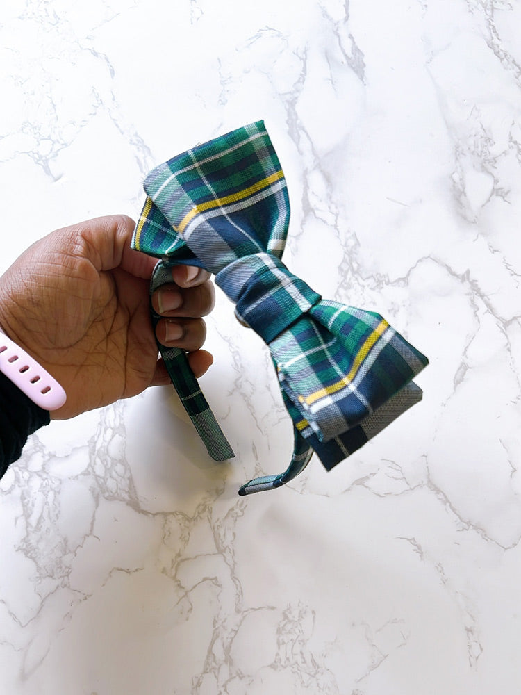School Plaid Bow Headband