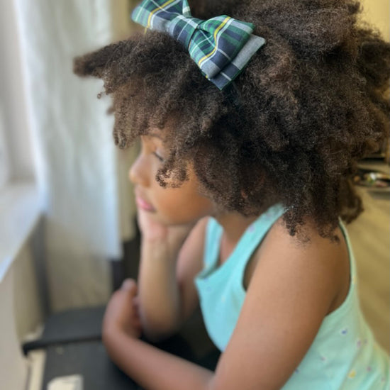 Girl Wearing School Plaid Bow Headband
