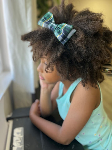 Girl Wearing School Plaid Bow Headband