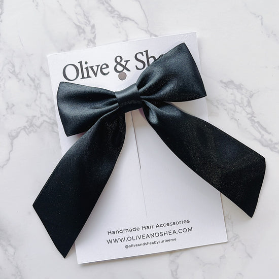 Black Satin Hair Bow with Tails