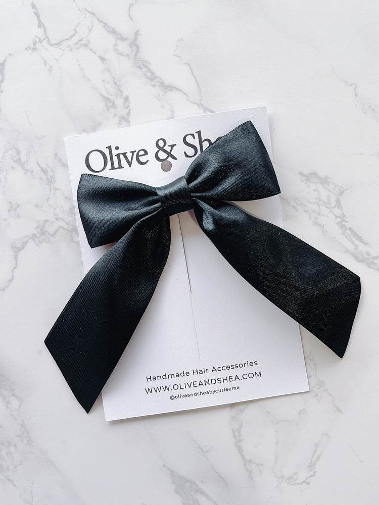 Black Satin Hair Bow with Tails