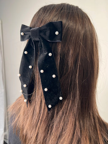 Rachel Velvet Pearl Hair Bow